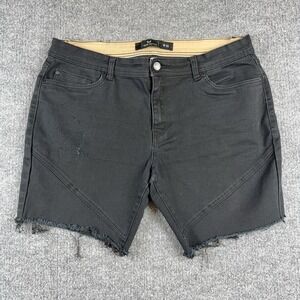 Nick Danger Shorts Mens 38 Black Denim Biker Distressed 8 Inseam Raw Hem Stretch